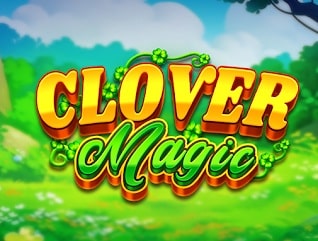 Logo of Clover Magic, featuring bold, golden text with green clovers and a vibrant, nature-inspired background.